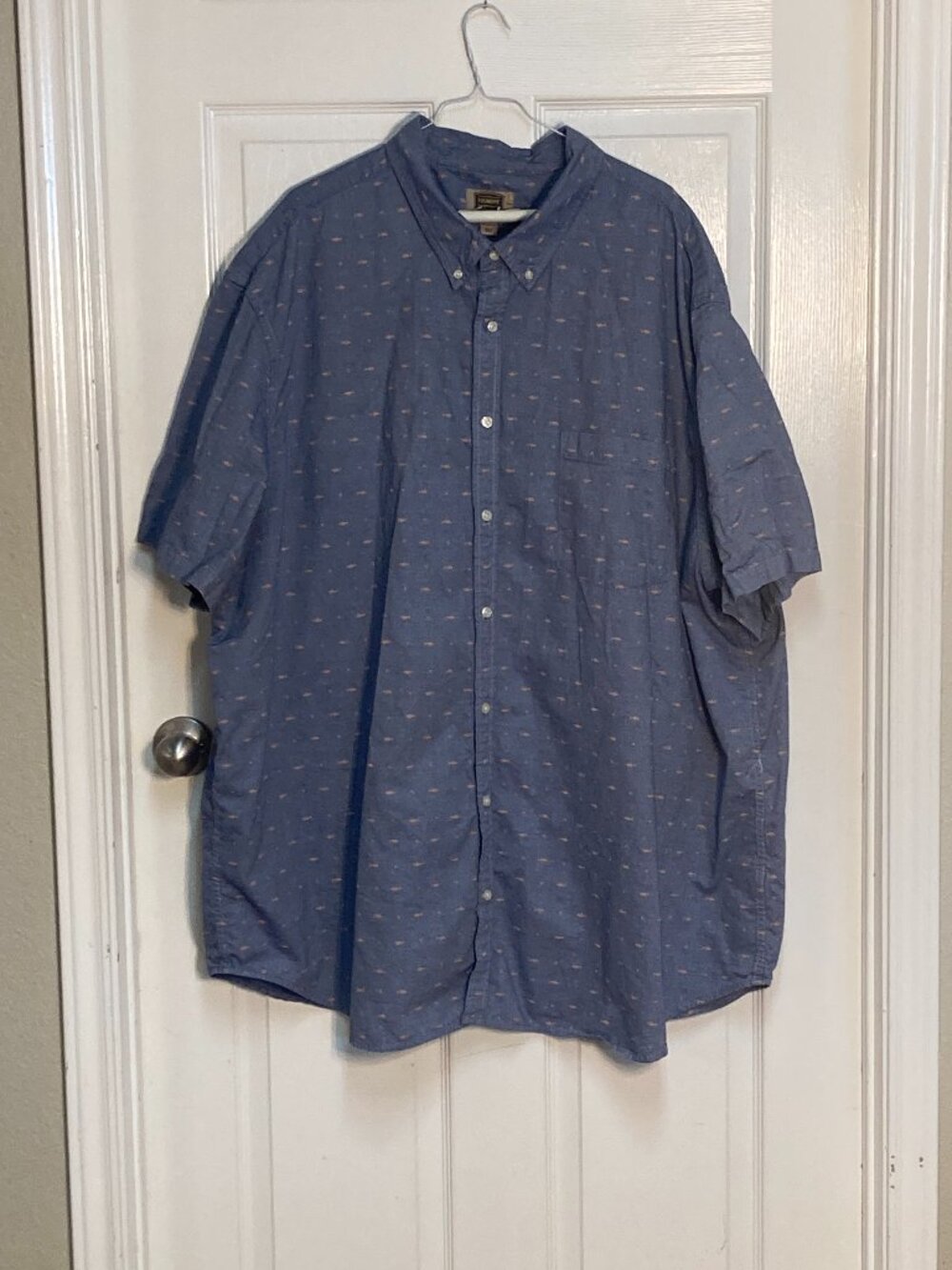 Men's dress shirt by The Foundry Supply Co. blue with pink fish sze 5XLT